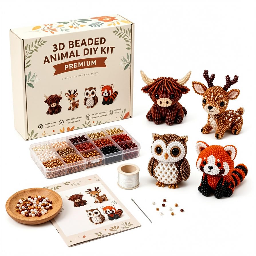 Comforso Generic DIY Kit, 3D Beaded Animals DIY Craft Set, Handmade Animal Bead Embroidery for Adults & Teens, Complete with Instructions, Includes All Materials, Easy for Beginners,Mini Animal Decor