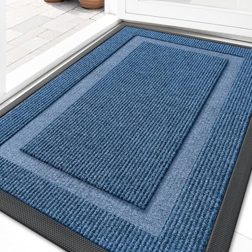 Image of OLANLY Front Door Mat Indoor Outdoor Entrance, Waterproof All-Season, All-Weather Doormat, Sturdy Natural Rubber, Fade Resistant, Low Profile, Easy Clean Patio Porch Entryway Mat, 29.5x17, Light Blue