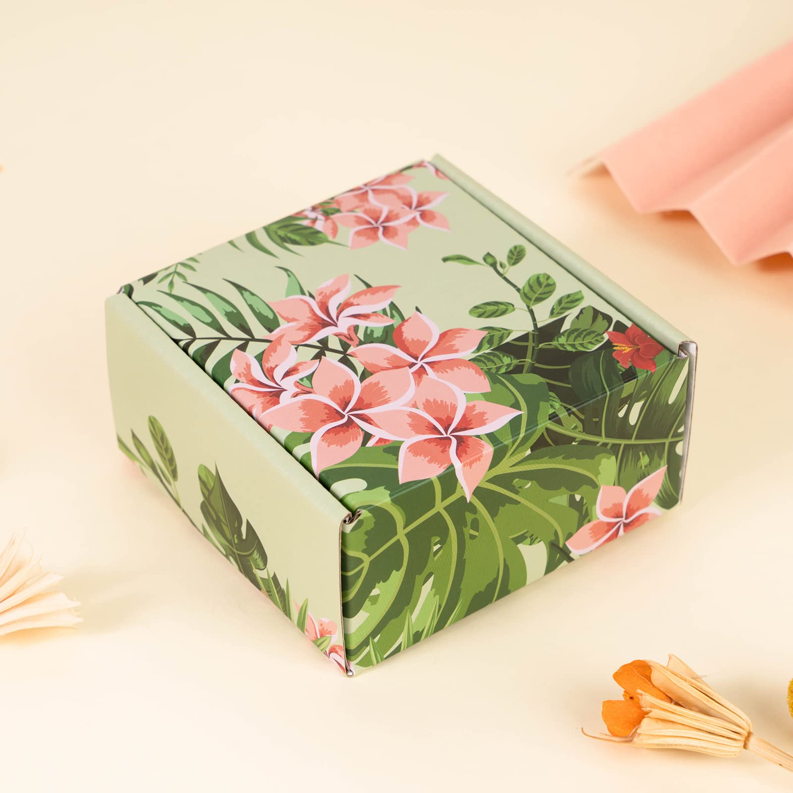 Soxuding Hawaiian Flower Shipping Boxes Pack of 25-4x4x2 inches Hawaiian Floral Gift Boxes Small Cardboard Corrugated Mailer Shipping Boxes for Small Business Packaging Shipping Mailing