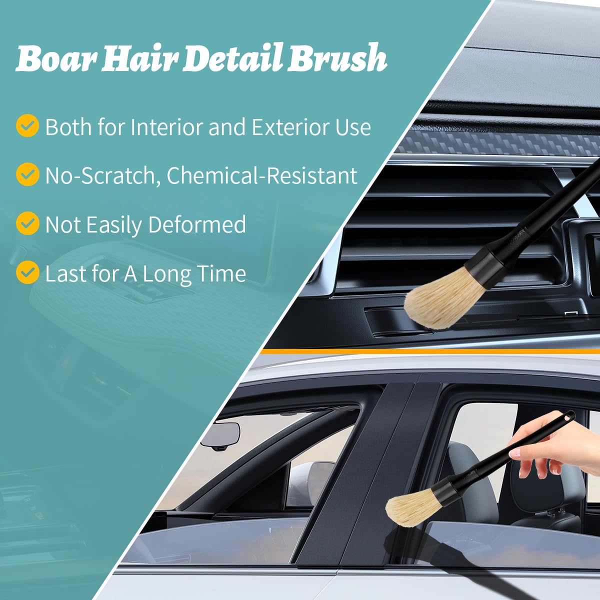 Juego de 7 cepillos para detalles de coche, ultra suaves, pelo de jabalí, cepillos para detalles interiores de coche, kit de detalles para interiores de automóviles para limpieza interior o exterior,