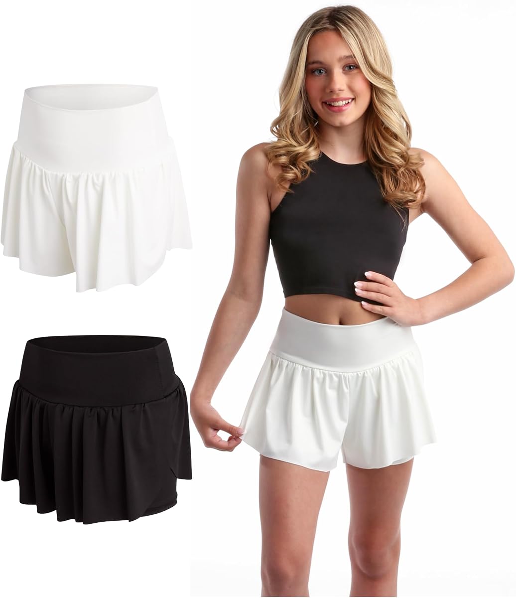 Sweet Hearts Falda pantalón deportiva para niñas - Paquete de 2 pantalones cortos de mariposa para niñas con forro de spandex Faldas con pantalones cortos: Hecho en EE. UU. (5-18)