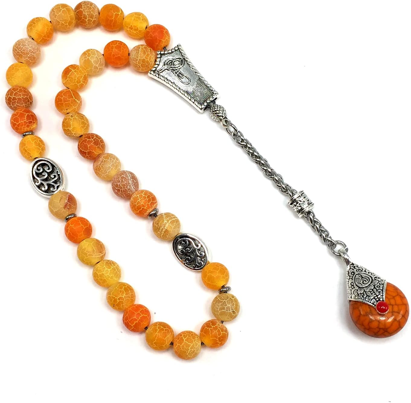 Prestige Series 2 Worry Beads - Prayer Tesbih Tasbih Tasbeeh Misbaha Masbaha Subha Rosary (Weathered Dark Orange Agate Stone, 8 mm, 33 Beads)
