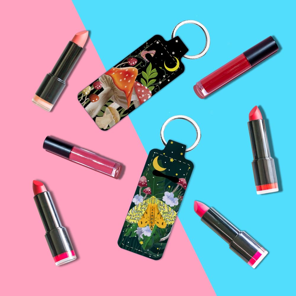 FREEBLOSS 2x Chapstick-Halter Als Schlüsselanhänger – Mit Pilz-Muster, 3,8x9,6 Cm, Für Lippenpflege Unterwegs