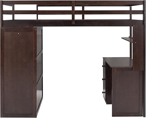 Miniatura 6 de SIYSNKSI Cama tipo loft multifuncional de tamaño individual con cajones de almacenamiento y escritorio marco de cama tipo loft de madera con armario