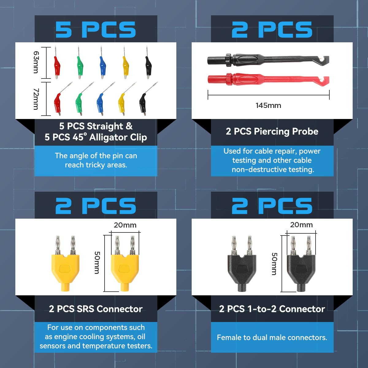 104 PCS Multimeter Test Leads Set, Automotive Circuit Test Leads Kit Oscilloscope Back Probe Kit Multimeter Terminal Test Leads Kit Wire Piercing Probes Tester Diagnostic Tool