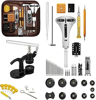 ANTNX 166PCS Professional Watch Repair Tool Kit With Press Set, Spring Bar Tools, Band Link Pin Set, Battery Replacement Kit - Yellow Carrying Case Included