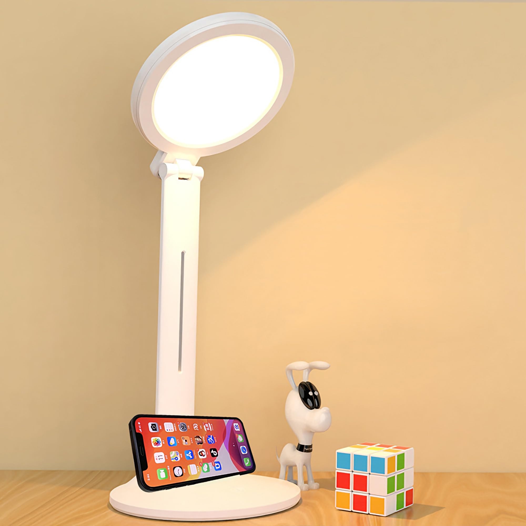 Hongmeru LED Desk Lamp with 3200mAh Rechargeable Battery, 3 Light Modes, Adjustable Brightness Dimmable Table Lamp, Foldable & Touch Control - for Desk, Bedside, Study or Office Use