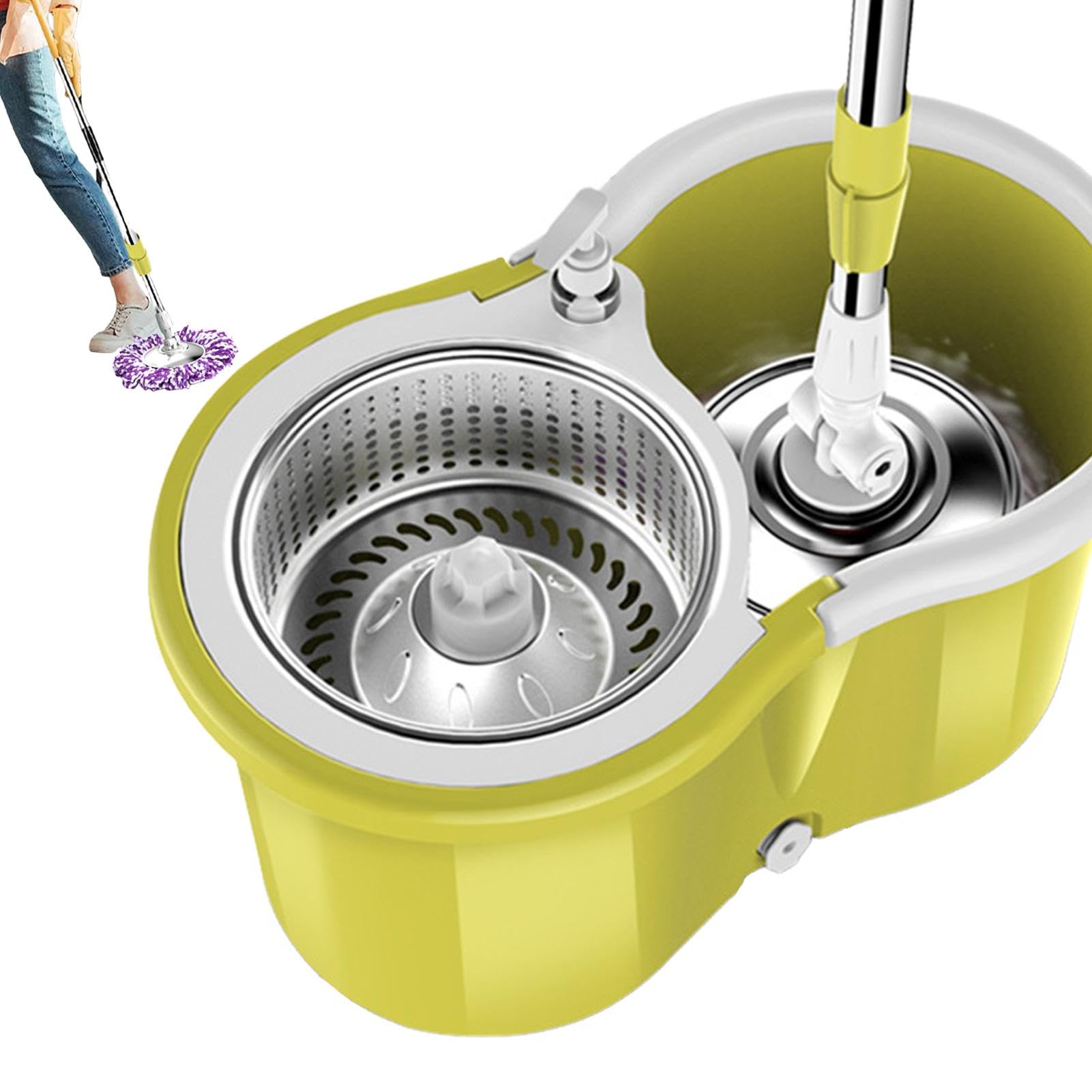 Mopa con cubo con centrifugador, fregona con cubo, juego de fregona | giratoria de 360 grados y , de limpieza para la limpieza del suelo, de limpieza de suelos versátil, juego de