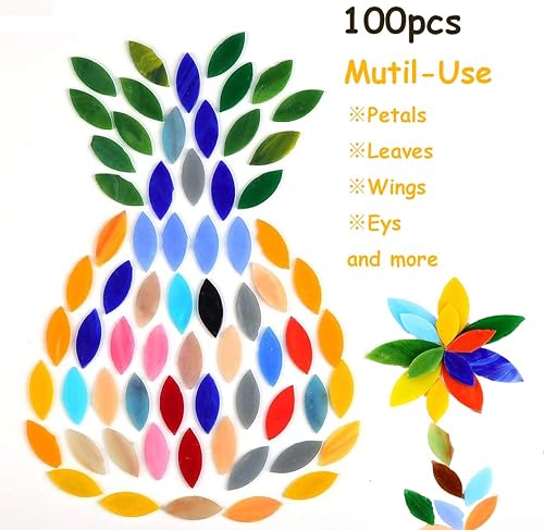 Miniatura 3 de 100 azulejos de mosaico de pétalos, piezas de vidrio de mosaico de colores mixtos, hojas de flores cortadas a mano, azulejos para manualidades,