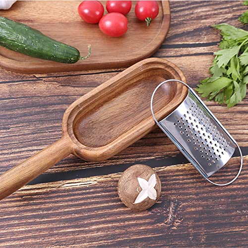 Unique Design Acacia Cheese Grater With Handle | Farmhouse Handheld Wooden Zester Cheese Grater With Container, With Anti-Drop Wood Spoon Cheese Shredder | Rustic Kitchen Hand Grater #TOP6