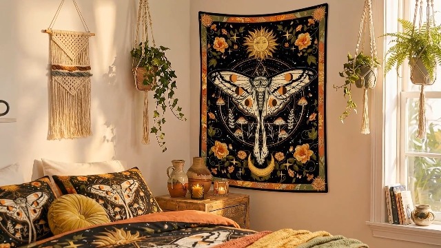 Amazon.com: Aipon Orange Moth Tapestry Boho Retro Floral Flowers