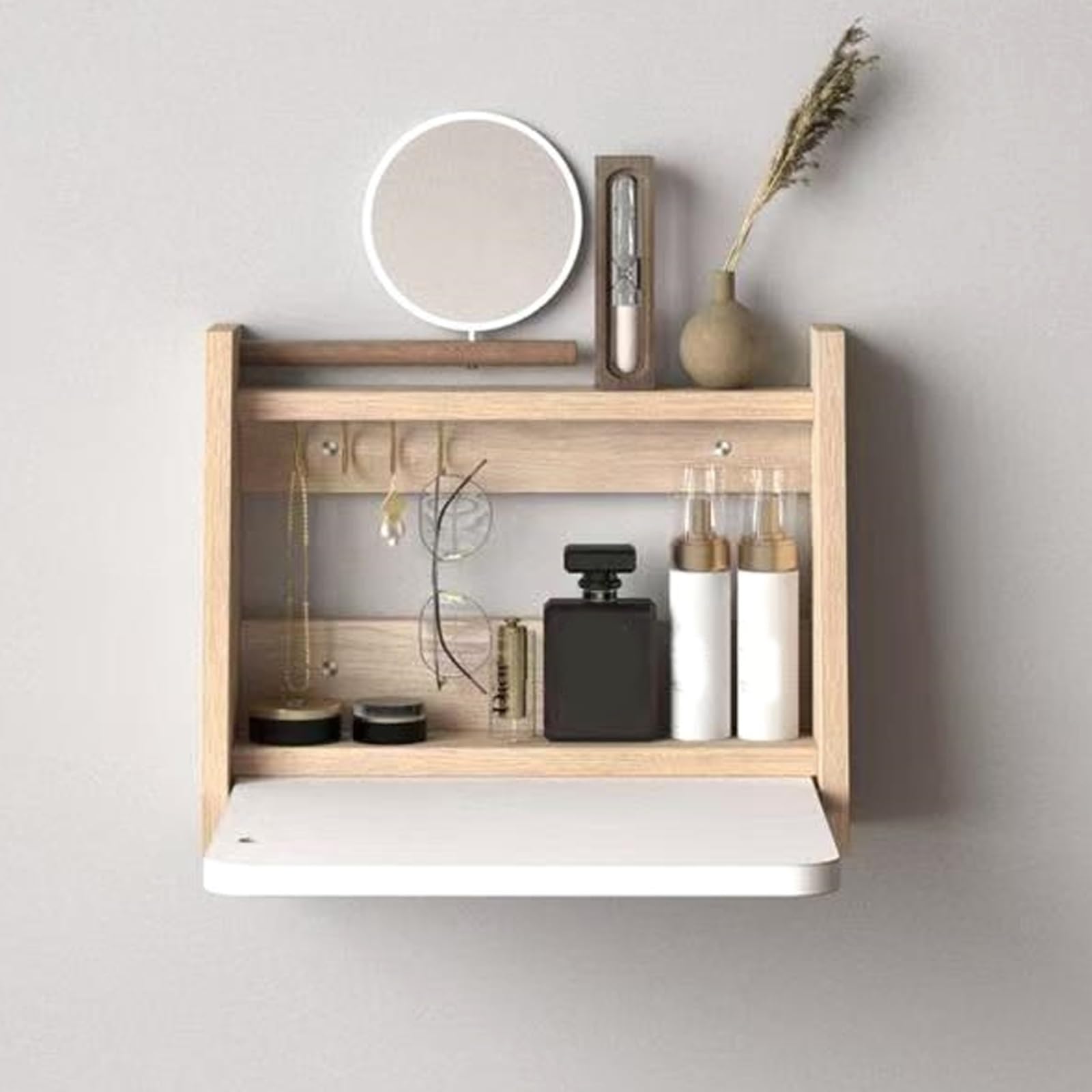 asdchZen Space-Saving Modern Wall-Mounted Corner Desk & Makeup Station-Floating Dressing Table In Multi-Color 40Cm/15.7In For Home & Office Use