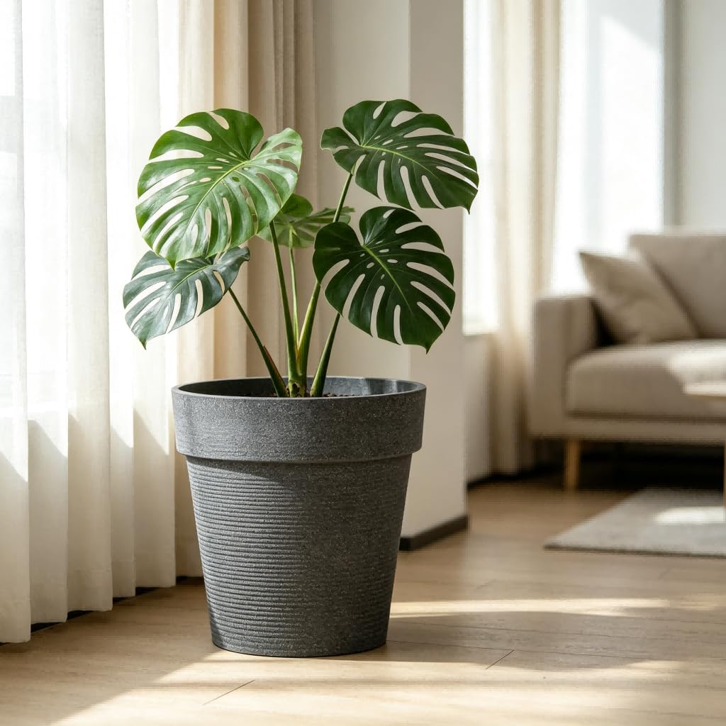 Robuster Harz Pflanztopf hoch für große Pflanzen, großer Blumenkübel Outdoor mit atmungsaktivem System, wetterfester Übertopf für Monstera, frostbeständiger Topf für Garten und Balkon