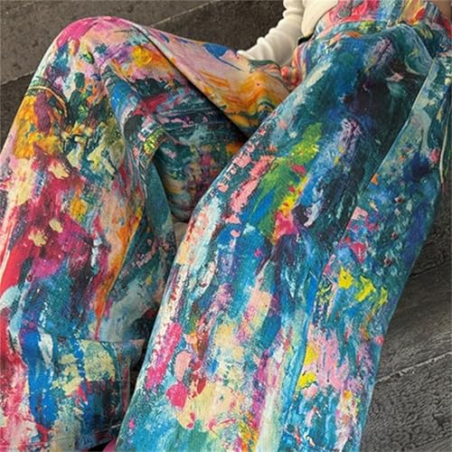 Girl's Baggy Jeans Tie Dye Casual Straight Leg Pants Elastic Waist Jeans Wide Leg Denim Pants with Pocket3