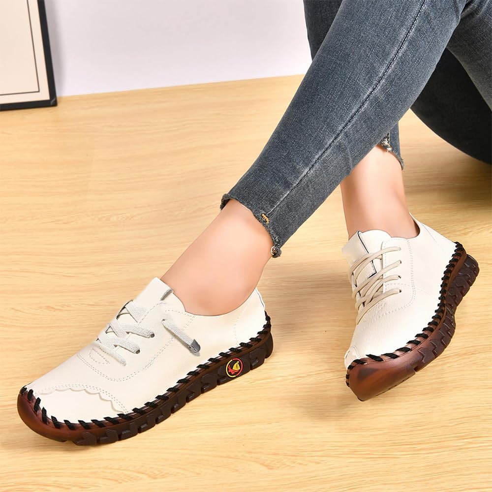 CrazySavage Women's Casual Leather Flats Shoes Comfort Handmade Soft Bottom Slip-on Loafers Breathable Non-Slip Round Toe Fashion Driving Walking Shoes - Image 2