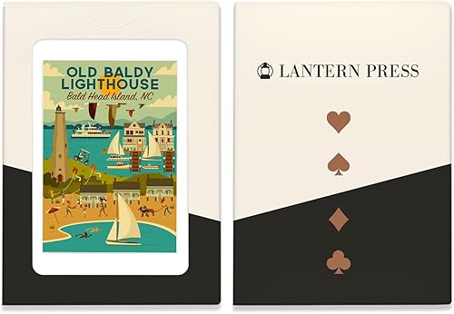 Miniatura 4 de Lantern Press Bald Head Island, North Carolina, Old Baldy Lighthouse, Geometric, 52 Playing Cards for Adults, Poker Size Card Deck