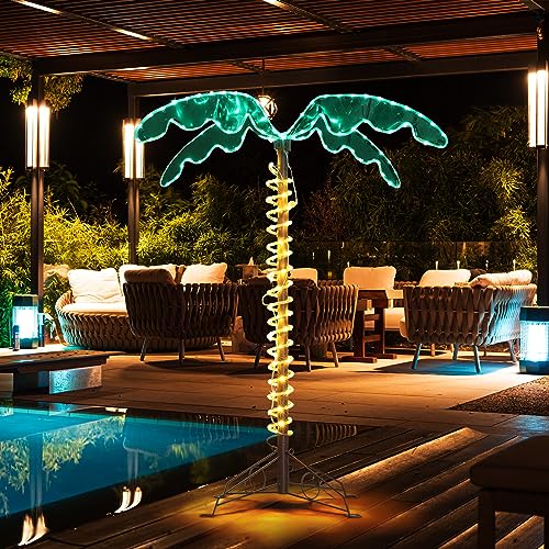 Shyneer 4FT Lighted Palm Trees for Outside Patio, Tropical Light Up LED Palm Tree with 189LED...
