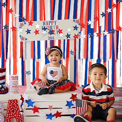 4Th Of July Decorations Set - 16Pcs Red White Blue Patriotic Paper Fans Star Garland And Crepe Paper Streamers For 4Th Of July Independence Memorial Day Patriotic Hanging Party Decorations #TOP5