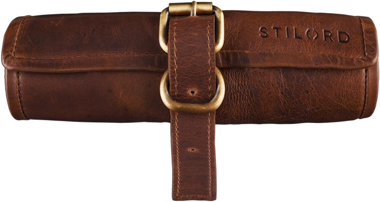STILORD "Felix" Pen Case Leather Vintage Style Stationery Pencil Pouch Bag Office College Artist Buffalo Leather Colour:Cognac Dark Brown - Image 3