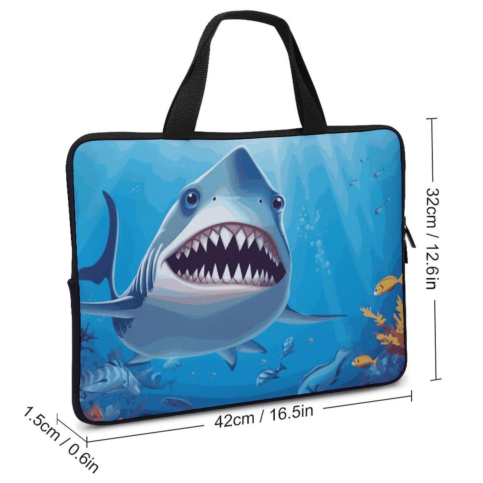 Custodia per laptop da 17 pollici, ultra sottile, leggera e impermeabile, in neoprene resistente, con motivo squalo sorridente, borsa protettiva portatile per computer con cinghia da polso
