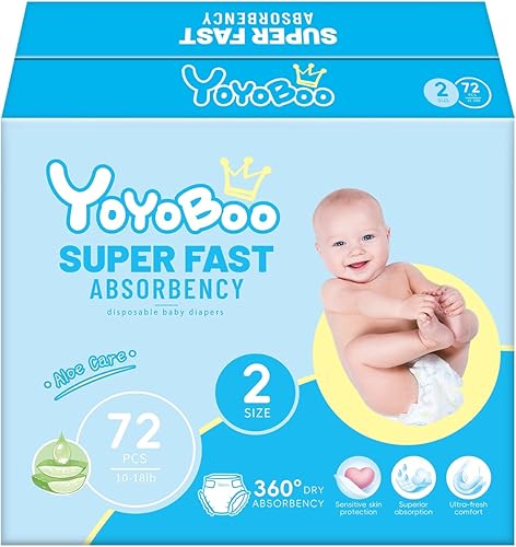 Pañales desechables para bebé, hipoalergénicos, de absorción superior y diseño ligero, sin fragancia, tamaño 2, 72 unidades