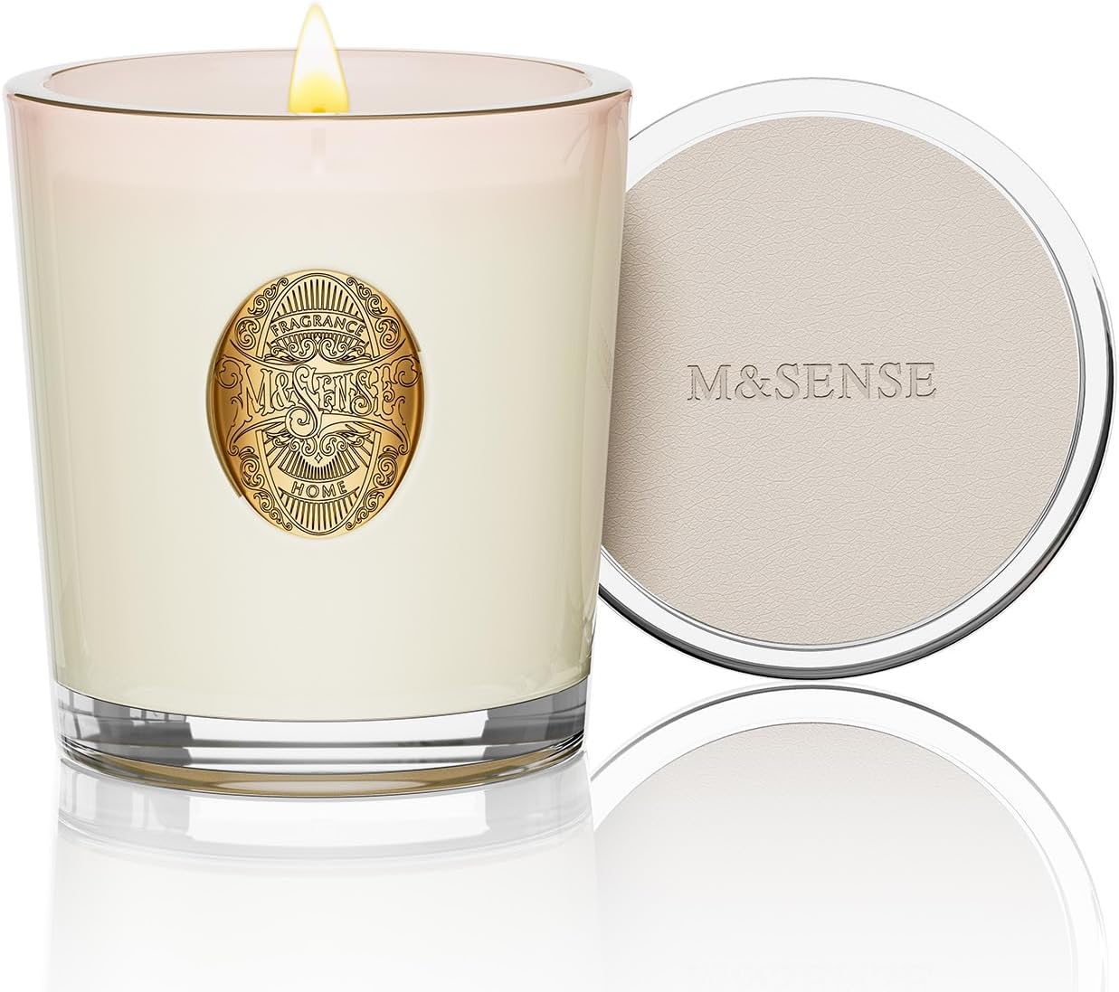M&SENSE Natural Soy Candle | Jasmine White | 10.2 oz, 55H Burn | Luxury Scented Candle for Relaxation, Gifting, Home Décor | for Bedroom, Office, Party