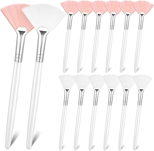 Miniatura 9 de Patelai Aplicador de pinceles de abanico de 14 piezas, cepillos de máscara para herramientas de maquillaje facial para cosméticos faciales (blanco)