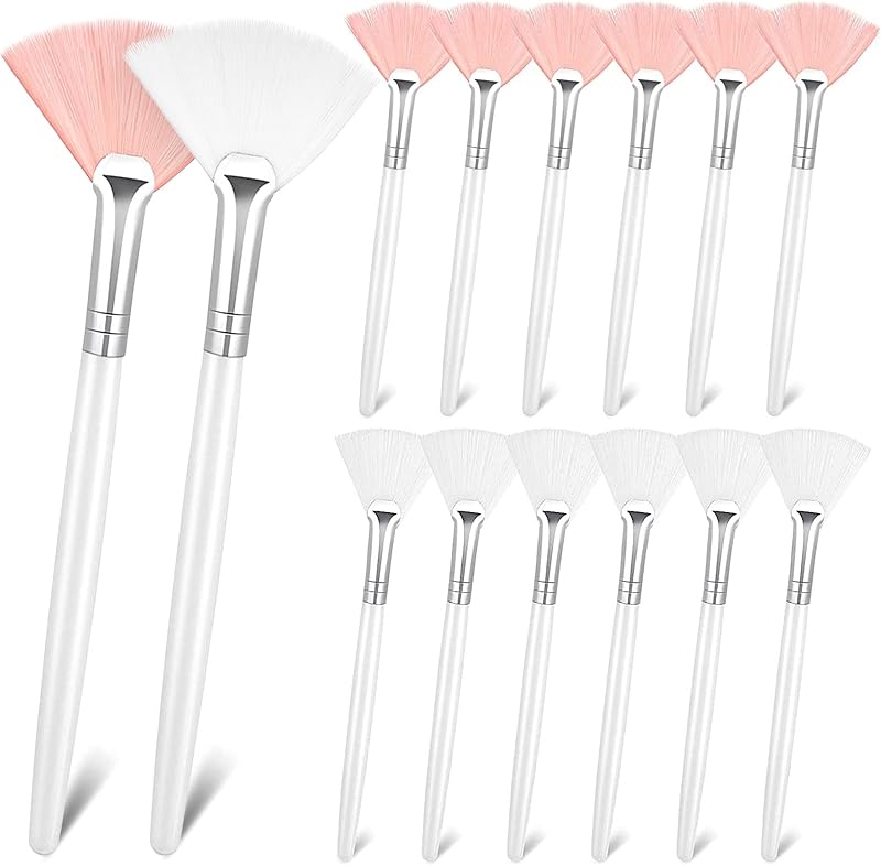 Patelai 14 Pincéis Leque para Aplicação Facial, Branco e Rosa