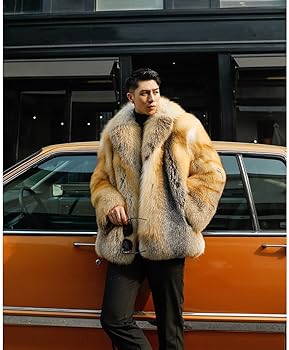 Denny&Dora Men's Golden Island Fox Fur Jacket - Luxurious Real Fur Denny&Dora Men's Golden Island Fox Fur Jacket - Luxurious Real Fur