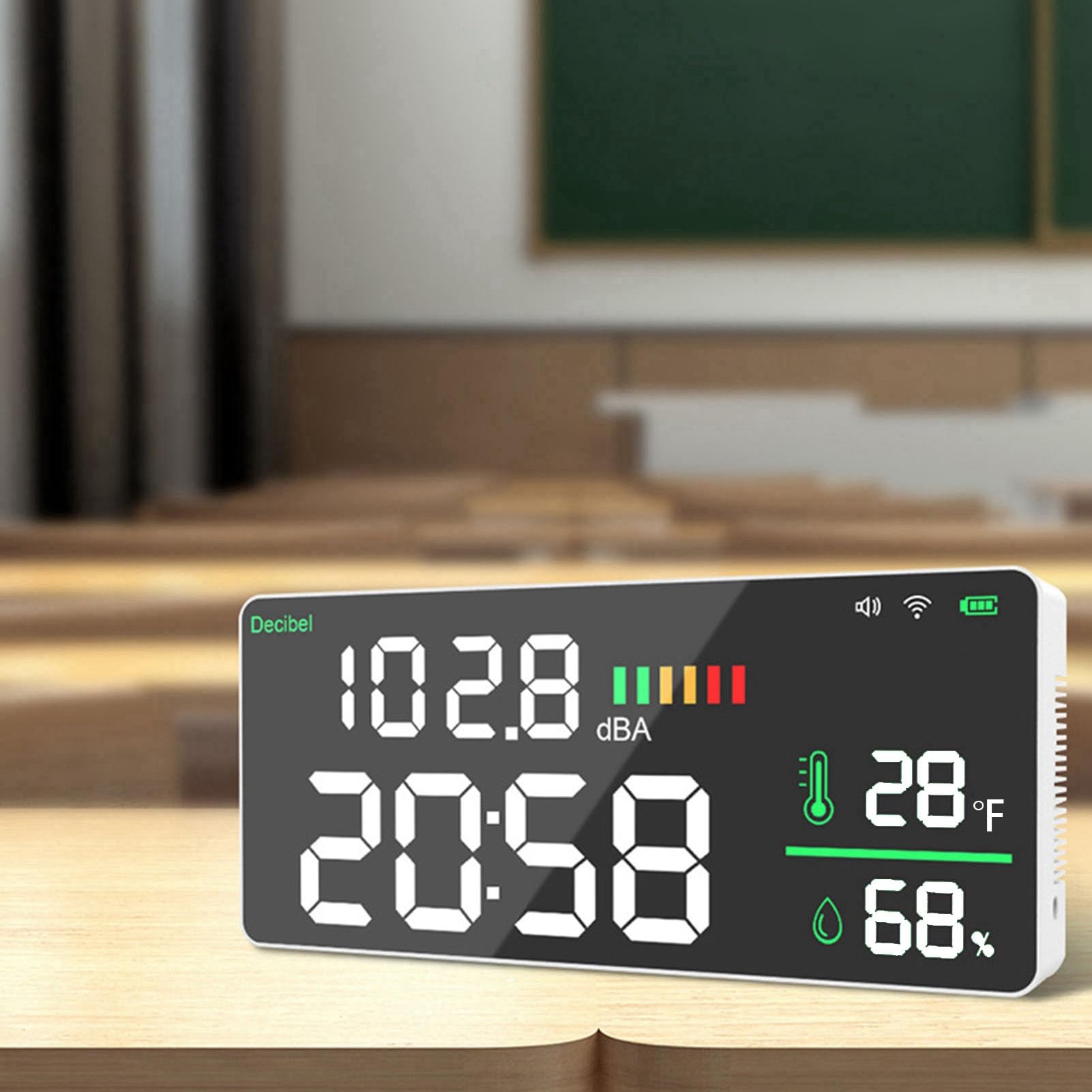 LED Decibel Messgerät 2, 4 G WiFi LED Decibel Messgerät -Schallpegelmessgerät mit 11 Zoll -Dezibel -Messgerät Temperaturfeuchtigkeitsmessgerät mit Geschwindigkeit Einstellbarem Design Montiert