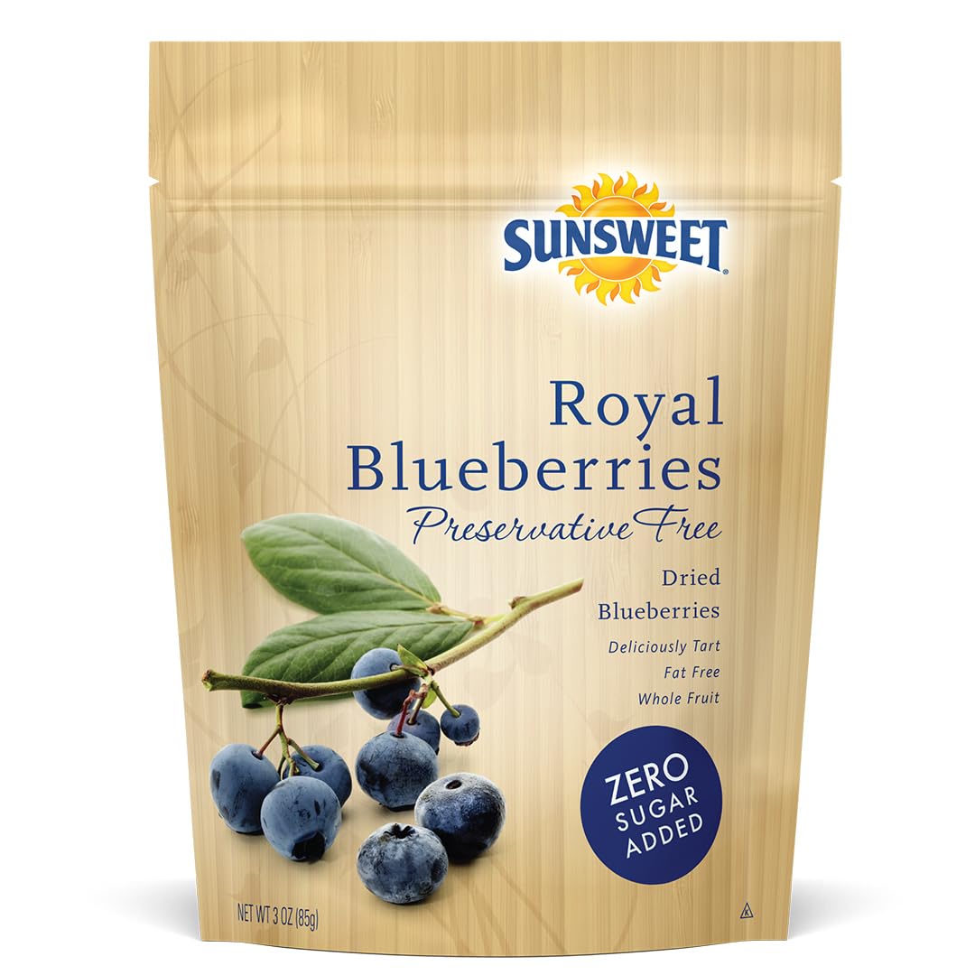 Sunsweet Royal Blueberries - Dried Blueberries No Sugar Added - Gluten Free, Preservative Free, Plant Based, Kosher - 3 oz - 4 Pack