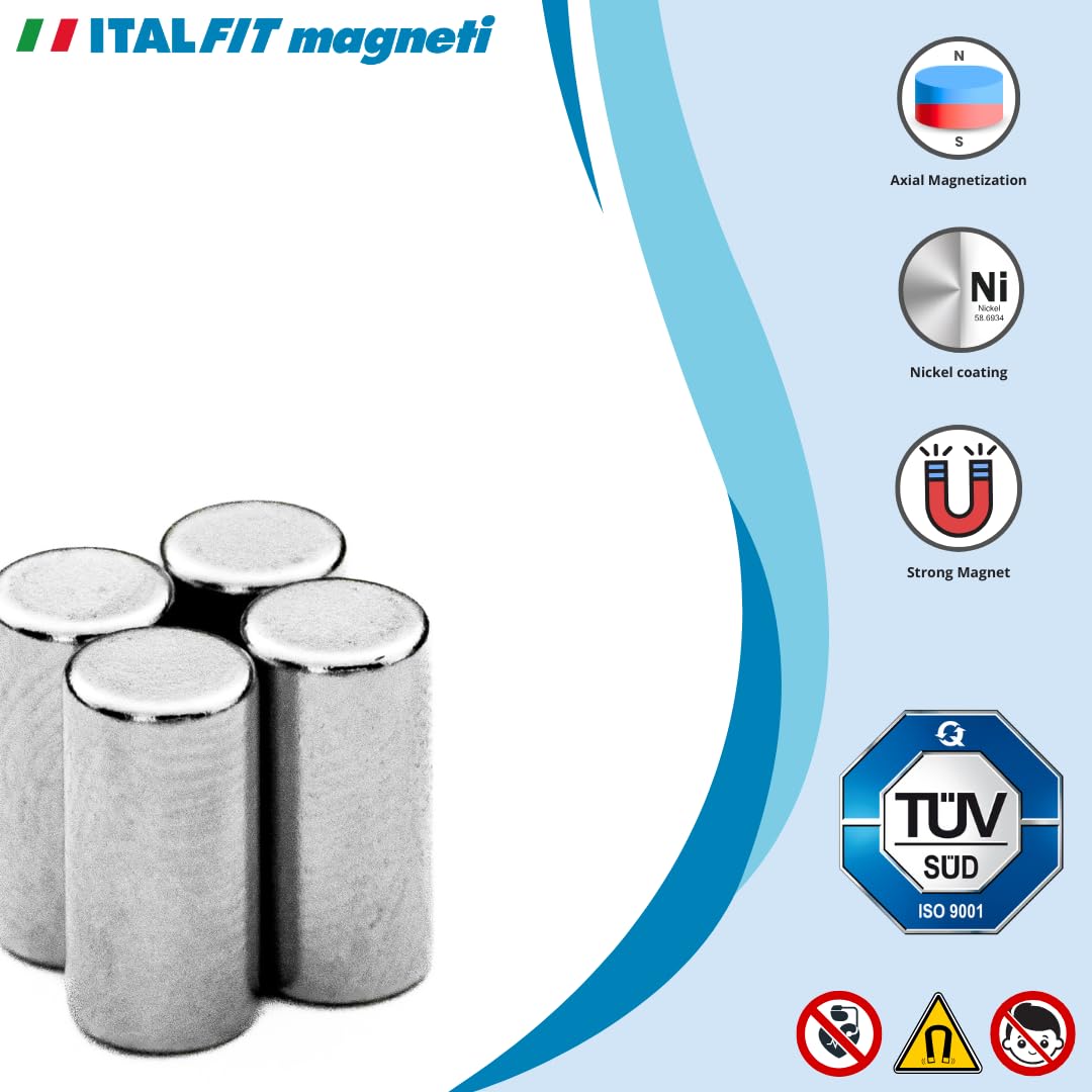 Italfitmagnetisrl | 60 sztuk - Mocne magnesy neodymowe Siła 3,50 kg - Średnica 10 mm grubość 23 mm do lodówki, biura, dekoracji, hobby