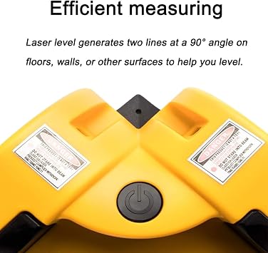 Right Angle 90 Degree Laser Level with Dual Line Alignment, Red Horizontal Vertical Laser Level Square Level with Two Suction Cups for Tiling Woodworking Shelves (Yellow)