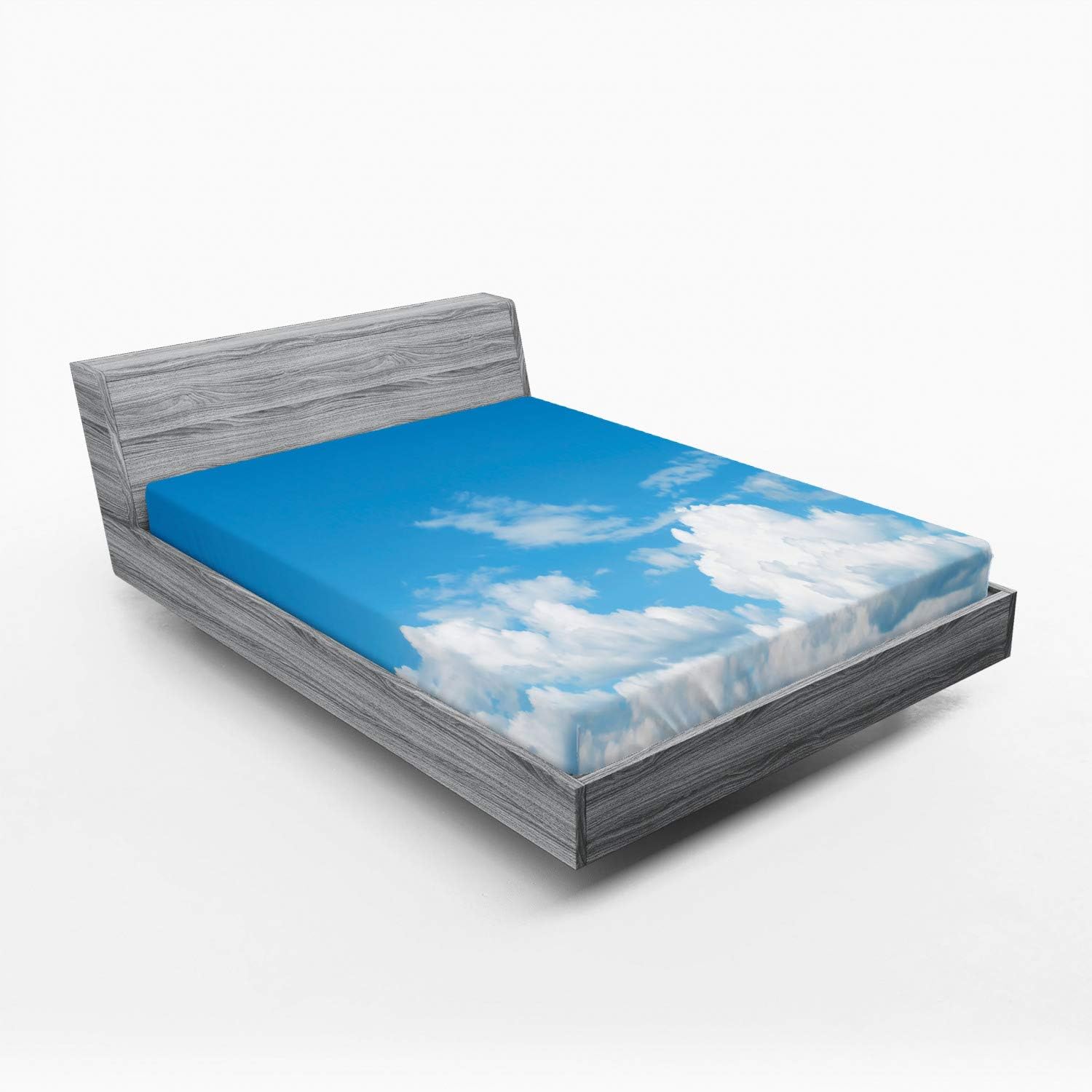 Ambesonne Blue White 2 Pack Fitted Sheet, Cloudy Calming Scene, Bed Cover All-Round Elastic Deep Pockets 2 Pieces, Package Contains 2 Queen Size Fitted Sheets, Blue White