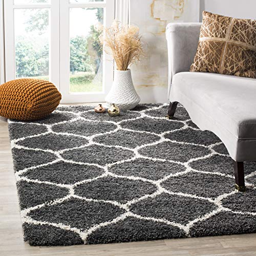 SAFAVIEH Hudson Shag Collection 3' Square Dark Grey/Ivory SGH280G Moroccan Ogee Trellis Non-Shedding Living Room Bedroom Dining Room Entryway Plush 2-inch Thick Area Rug