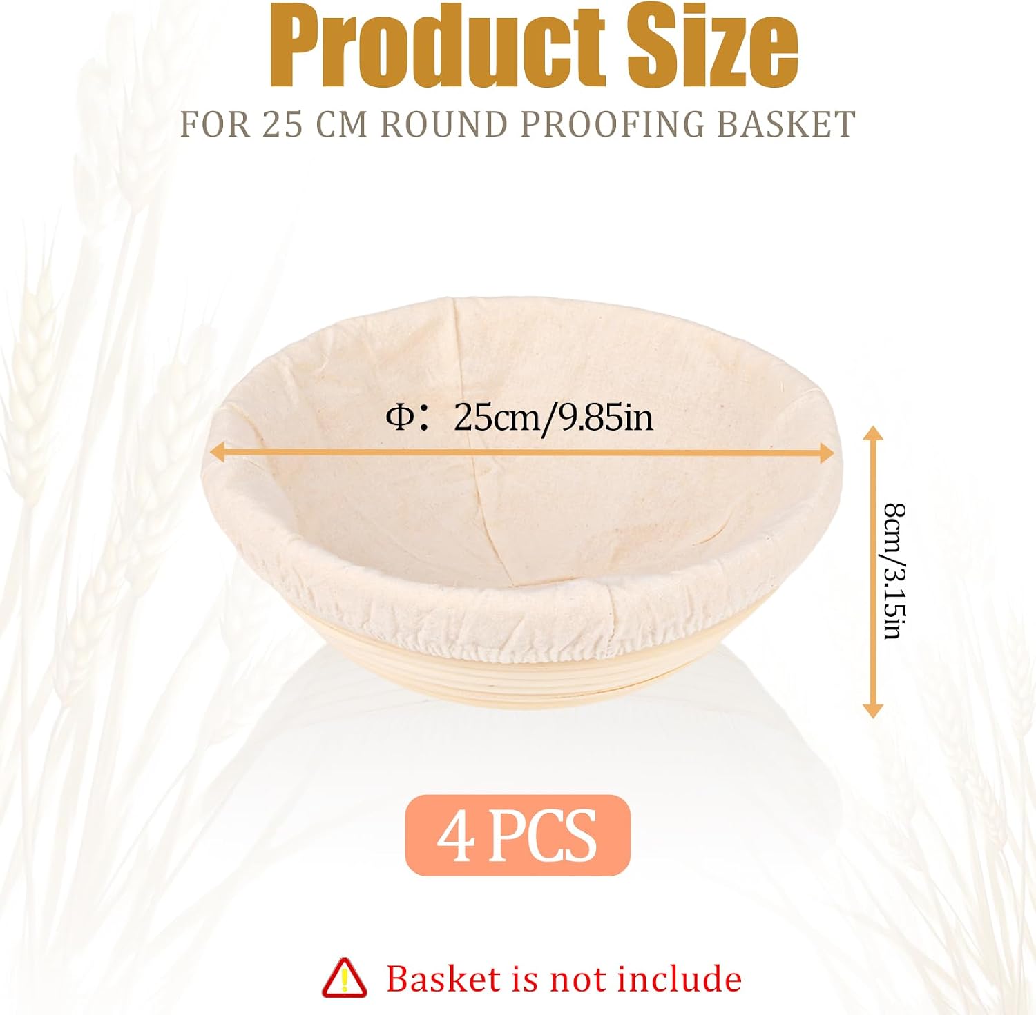 4 Pcs Bread Proofing Basket Cloth Liner Baking Dough Basket Cover Natural Rattan Banneton Proofing Cloth for Bakery Home Baking, about 10 inch image 2