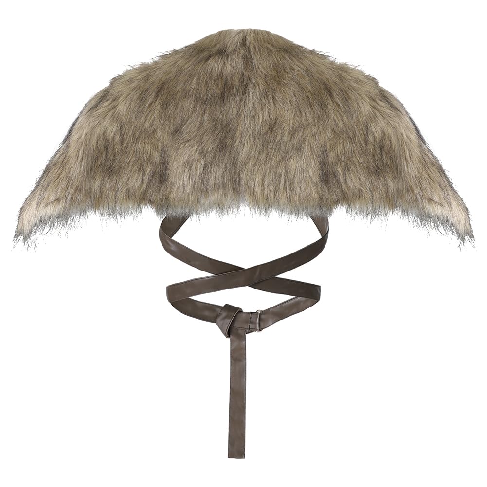 SIQITECHUK Men Viking Fur Shawl Cape with Belt Medieval Collar Renaissance Shoulder Armor Wrap Warrior barbarian Costume Accessory for Halloween LARP Cosplay (Brown) - Image 3