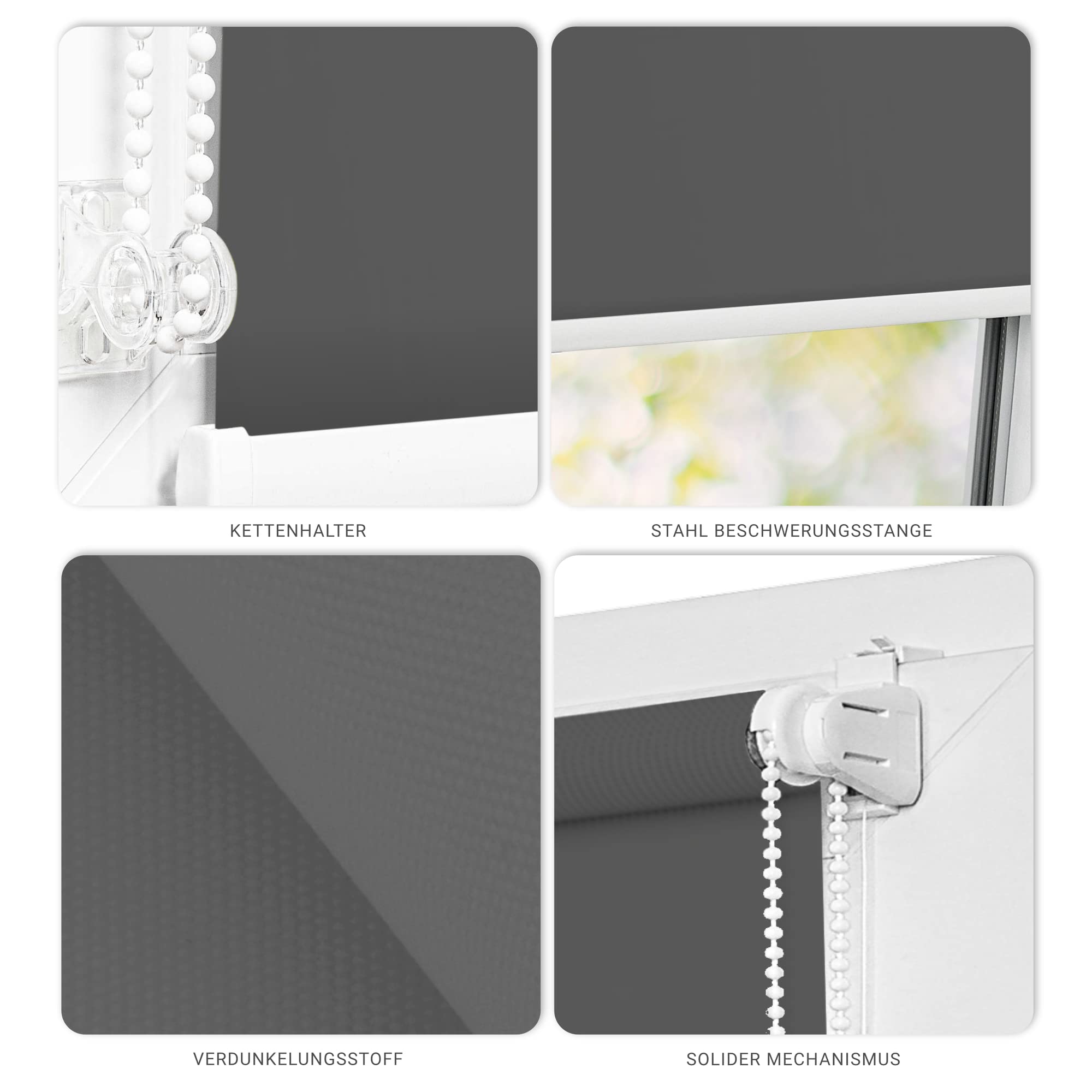 Estika Tenda a rullo oscurante senza forare - 50 x 220 cm - Grafite - per interni, per finestre, tessuto in 6 colori, garantisce privacy, protezione solare