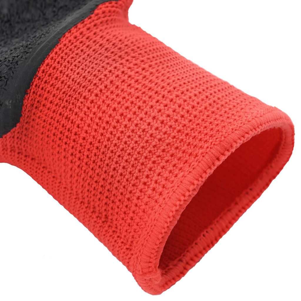 Lot de 24 gants de travail - Rouge et noir - Revêtement en latex 7/S - Convient pour l'intérieur et l'extérieur