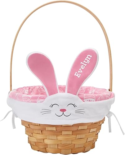 Miniatura 8 de Let's Make Memories Cesta de Pascua personalizada, peluche de conejo, orejas de guinga azules, cesta de Pascua para niños