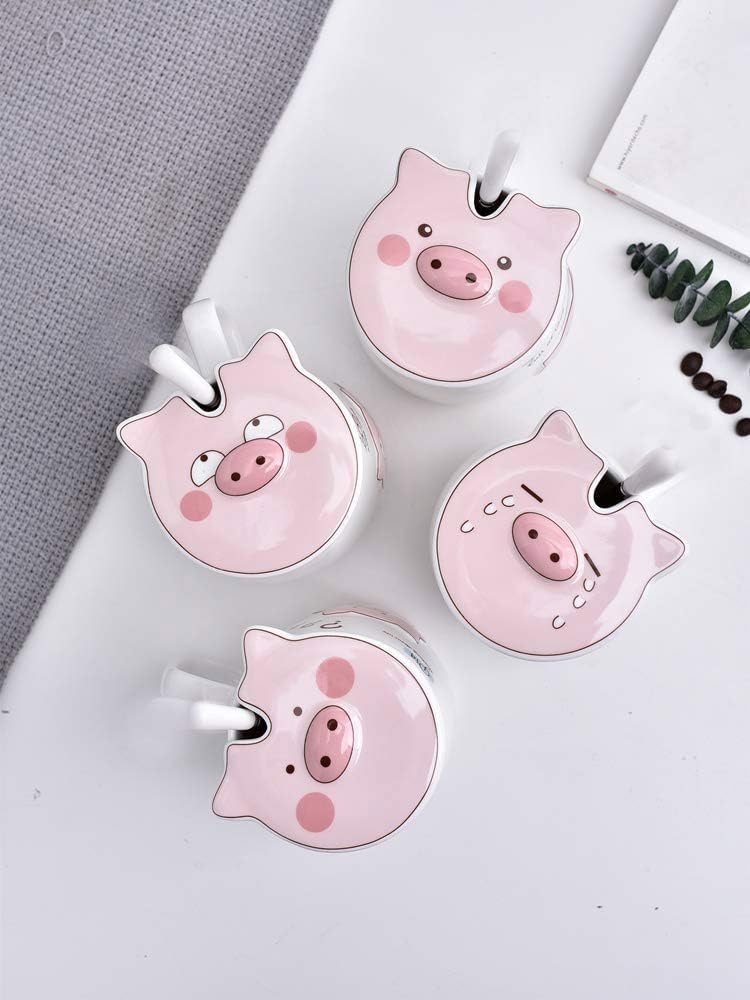 Ceramic Pig Coffee Mug Water Tea Cup With Lid Spoon - Image 5