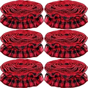 Jishi christmas tree ribbon garland buffalo plaid christmas decorations 9 ft x 6 rolls red and black buffalo check fabric tree ribbon garland vintage farmhouse country rustic xmas holiday home decor  urban country home decor