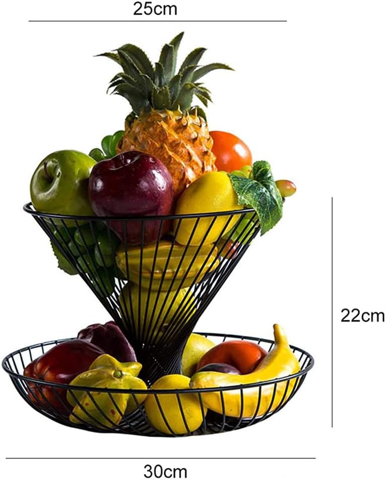 Fruit Bowl 2 Tier Wrought Iron Fruit Basket Double Layer Cake Tray Snack Fruit Bread Tabletop Fruit Bowl Metal Fruit Basket Fruit and Vegetable Shelves
