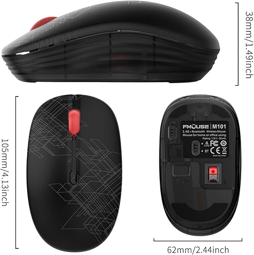 Miniatura 8 de Ratón inalámbrico de modo dual Bluetooth y USB de 2.4 GHz, clic silencioso, ergonómico para oficina y estudio, batería AA (1 año de vida), portátil