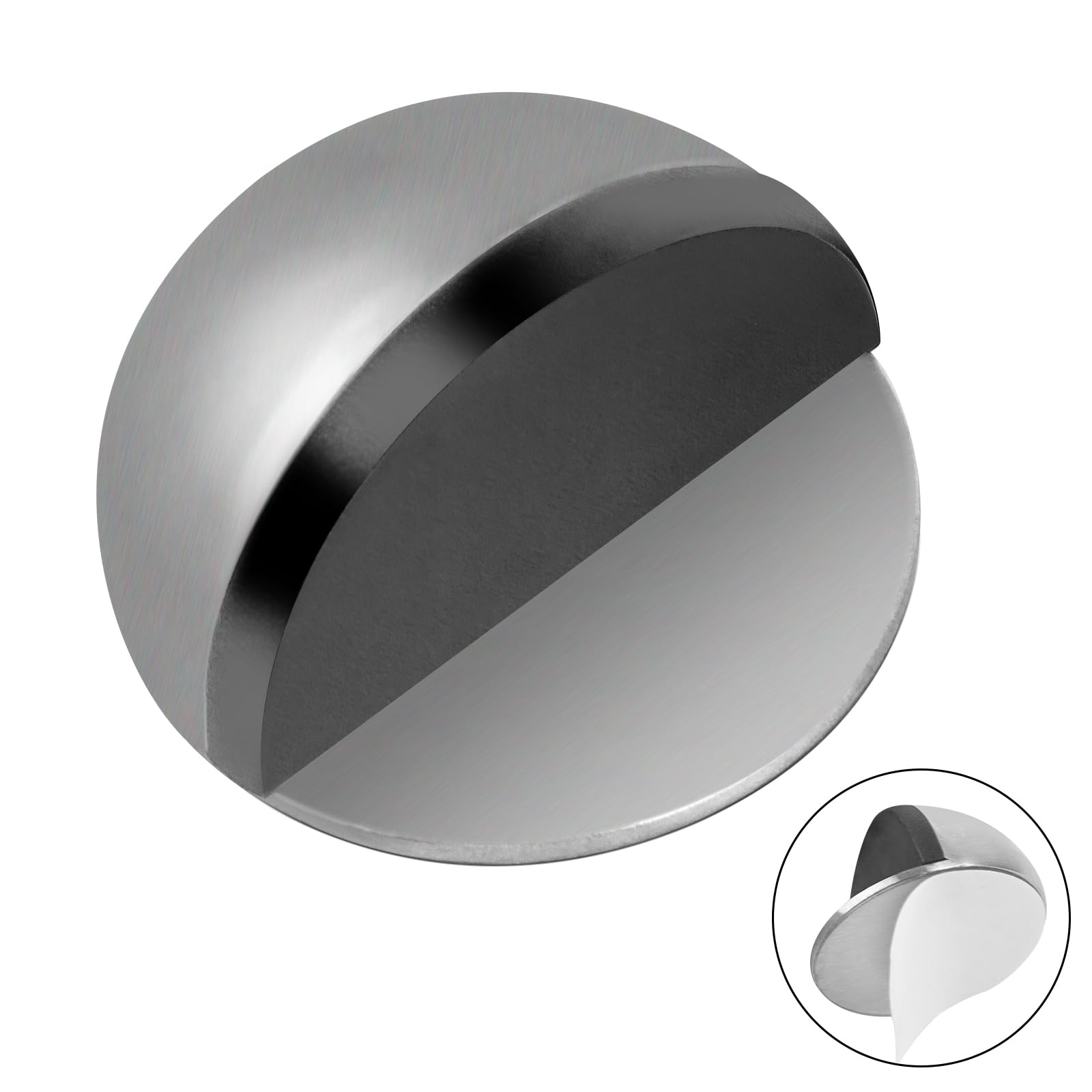 ECOSEAO 1 pezzi Fermaporta da Pavimento Adesivo, Fermaporta da Pavimento in Acciaio Inox, Ferma Porta da Pavimento con Paraurti in Gomma, Fermaporte per Tutti i Pavimenti Duri(Argento)