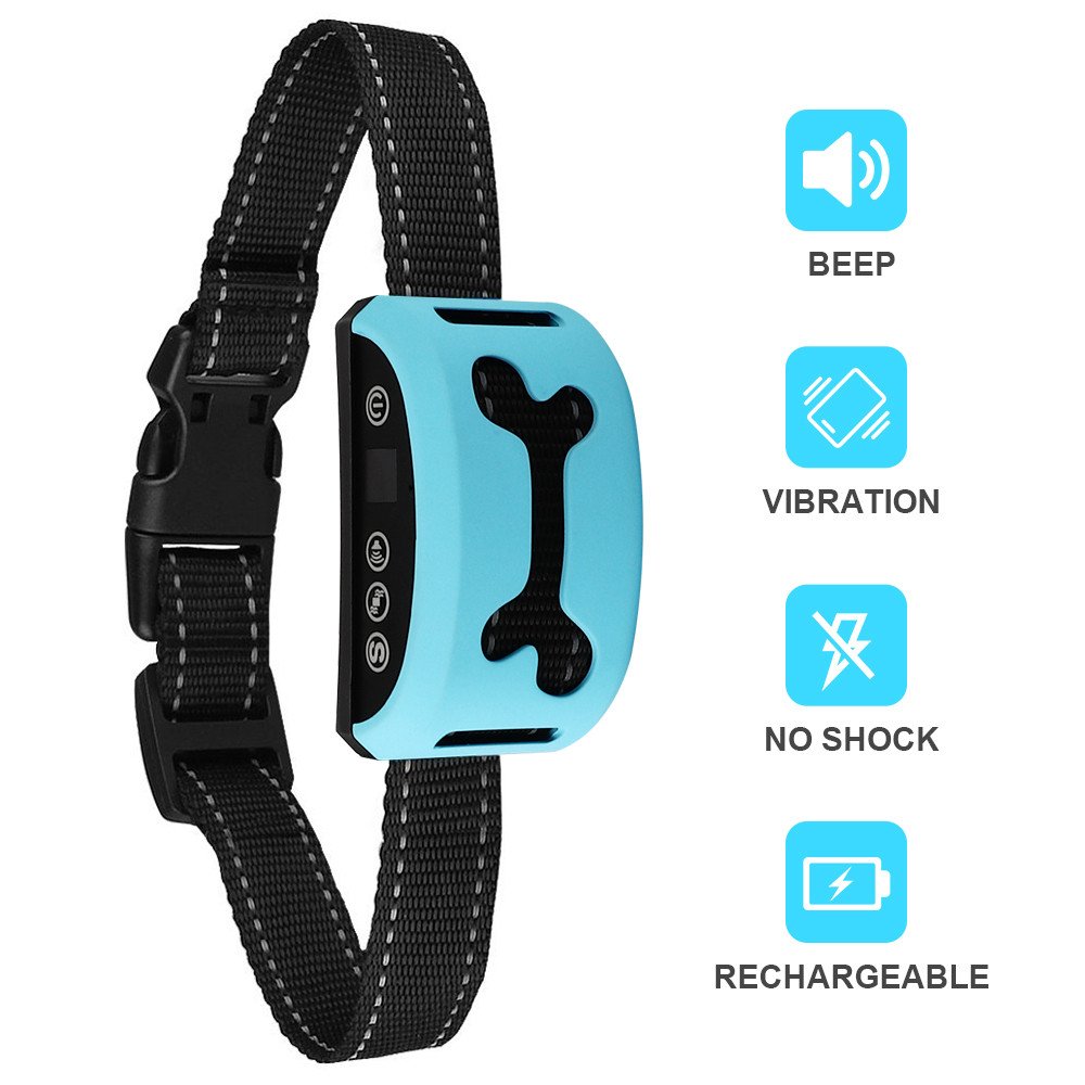 Anti Bark Dog Collar, Stops Dogs Barking Collars with Sound & Vibration, NO SHOCK, Harmless & Humane, 7 Adjustable Sensitivity Levels for Small Medium Large Dogs (Blue)