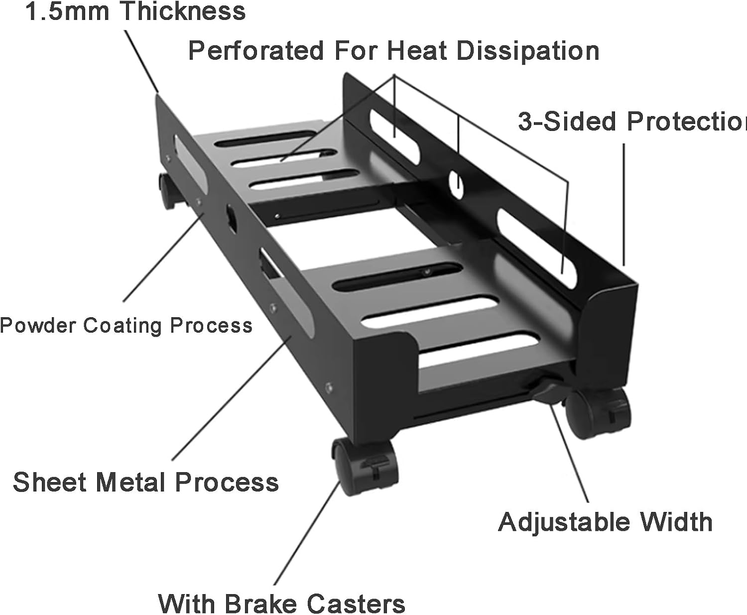 PC Stand Computer Cart,Rolling CPU Holder with 360° Locking Wheels,Adjustable Widht PC Tower Stand,Max Load 220lbs,for Floor Carpet and Under Desk(Black,630x90x340mm)