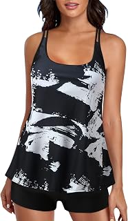 Tankini para mujer, tankini de dos piezas, trajes de baño atléticos, con control de barriga, parte superior con pantalones cortos, trajes de baño para mujer, cobertura conservadora sin costuras