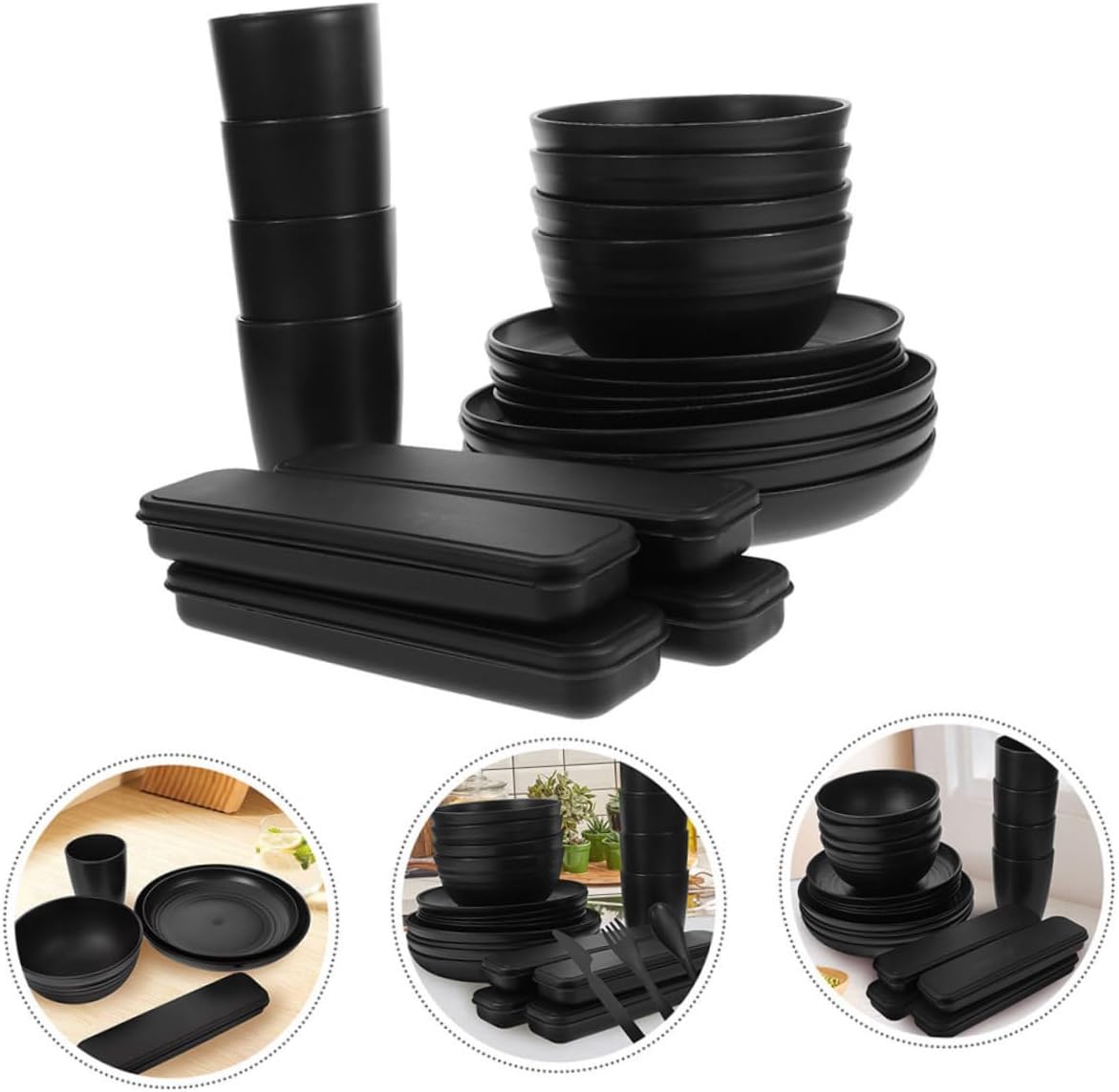 PRETYZOOM 4Sets Camping Tableware Reusable Dinnerware with Bowls Plates Cutlery and Storage Case for People for Picnics and Outdoor Dining