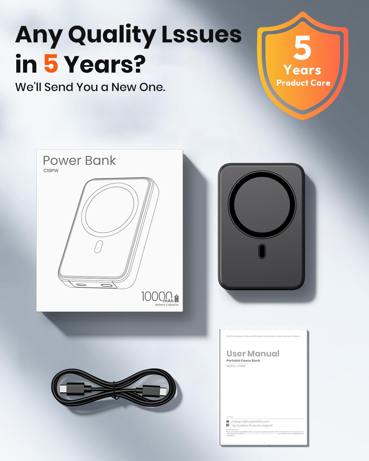 A ADDTOP - Magnetyczny powerbank 10 000 mAh – PD 20 W szybkie ładowanie powerbank z USB-C In&Out, Slim Wireless Charger, zewnętrzne akumulatory do telefonów komórkowych z wyświetlaczem LED do iPhone